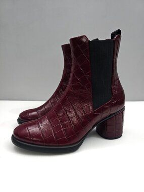 Ecco Sculpted LX 35 Chelsea Ankle Boots Womens EU 40 Brick Red Reptile Leather
